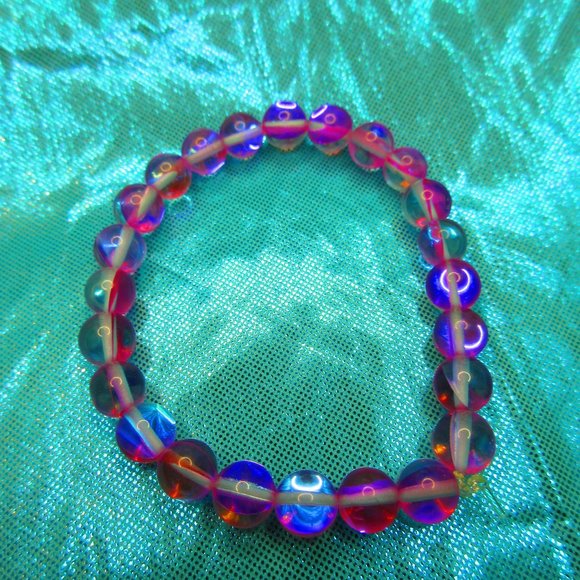 Pink Aura 8mm Round 7" Glass Stretchy Bracelet - Picture 2 of 3